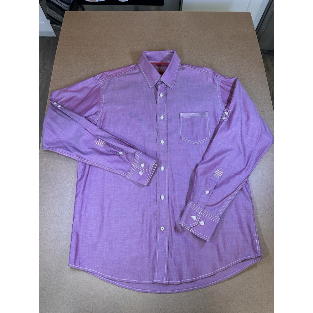 Luchiano Visconti 2-Ply Cotton Long Sleeve Shirt Mens Medium Iridescent Burgundy - Picture 3 of 16